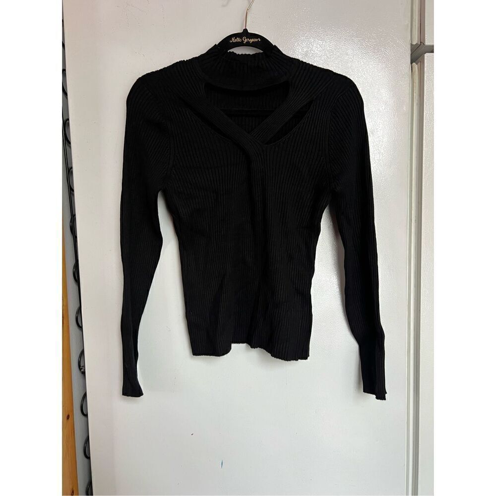 Lush Black Sweater With Criss Cross Neck Woman’s Size Large